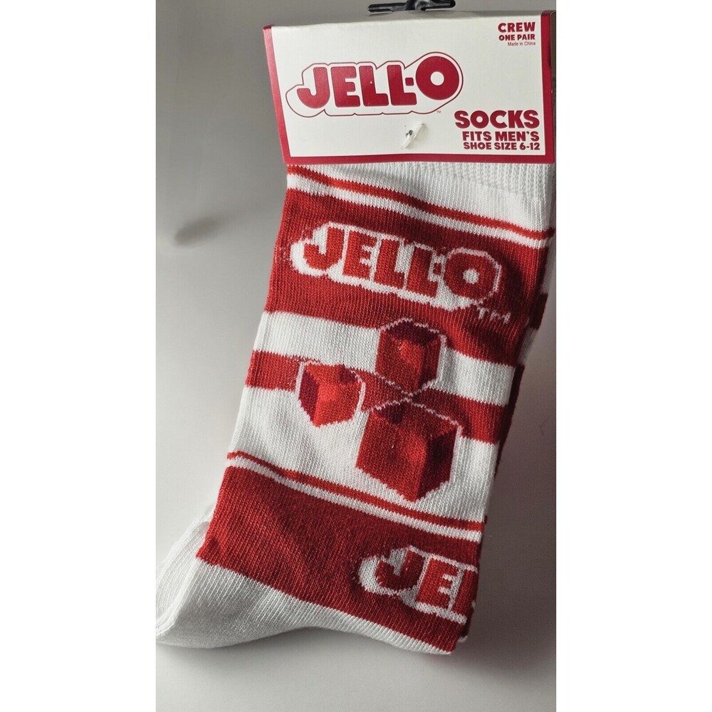 JELL-O SOCKS white red jello cubes retro 80s 90s striped MEN ADULT CREW OSFM new